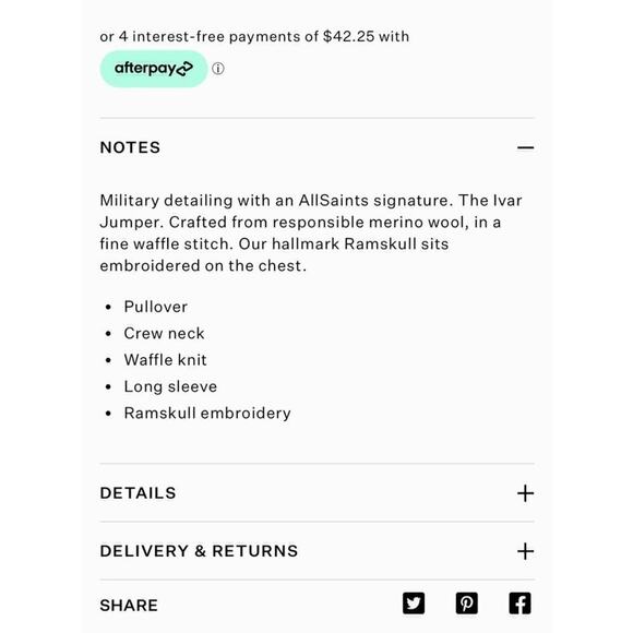 ALLSAINTS Ivar Merino Crew Neck Ramskull Sweater / Size-Medium - Picture 14 of 15